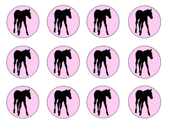 Baby paard Cupcake Toppers, cirkels: Het paard silhouet op p! NK, originele kunst Stockfoto