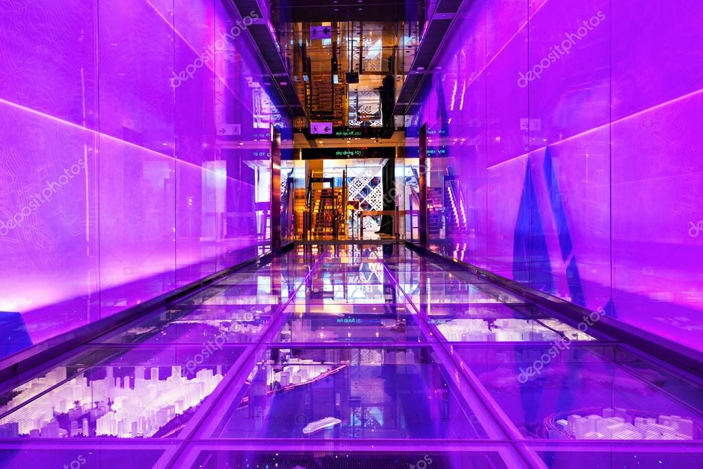 HONG KONG, CHINA - FEBRUARY 21: Colorful corridor in Sky100 on February, 21, 2013, Hong Kong, China. Sky100 is a observation deck on the 100th floor of the International Commerce Centre