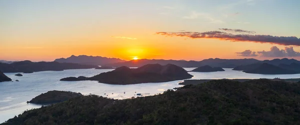 Letecký Panoramatický Výhled Město Coron Při Západu Slunce Ostrov Busuanga — Stock fotografie