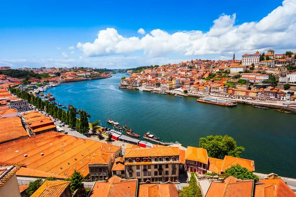 Douro River Local Houses Orange Roofs Porto City Aerial Panoramic — Stock Photo, Image