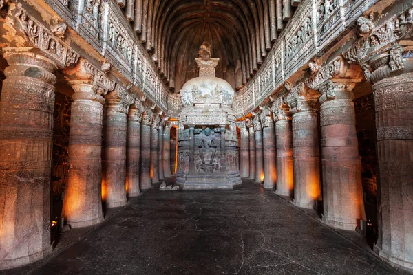 Sala Culto Chaitya Con Stupa Presso Grotte Ajanta Vicino Alla — Foto Stock