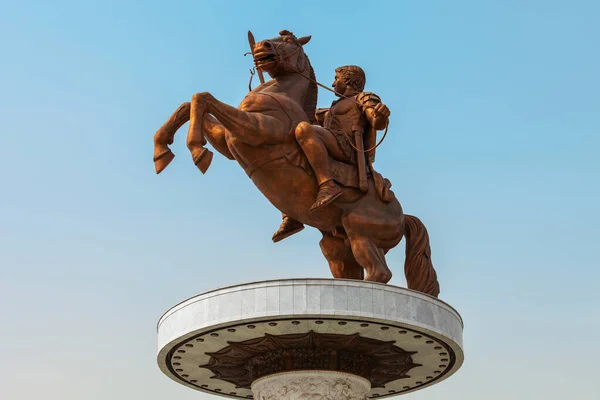 Warrior on a Horse statue in the centre of Macedonia Square in Skopje city, North Macedonia