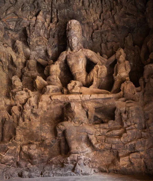 Hinduska Rzeźba Elephanta Jaskinie Unesco Światowego Dziedzictwa Unesco Świątynie Jaskini — Zdjęcie stockowe