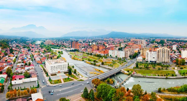 Bridge through Terek river aerial panoramic view in Vladikavkaz. Vladikavkaz is the capital city of the North Ossetia Alania Republic in Russia.