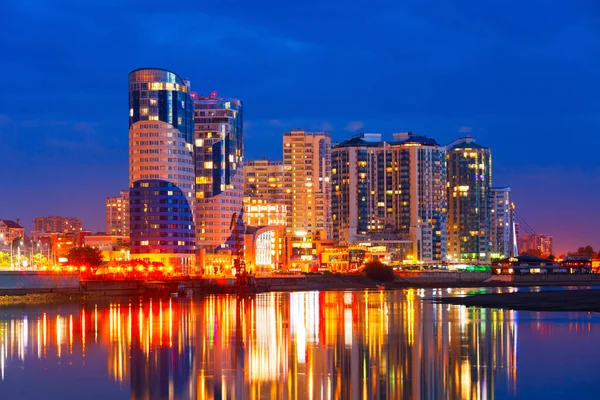 Krasnodar City Kuban River Skyline Aerial Panoramic View Night Krasnodar — Stock Photo, Image