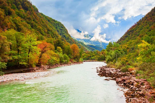 Bzyb River Caucasus Mountains Autumn Landscape Bzyb River Flows Blue — Stock Photo, Image