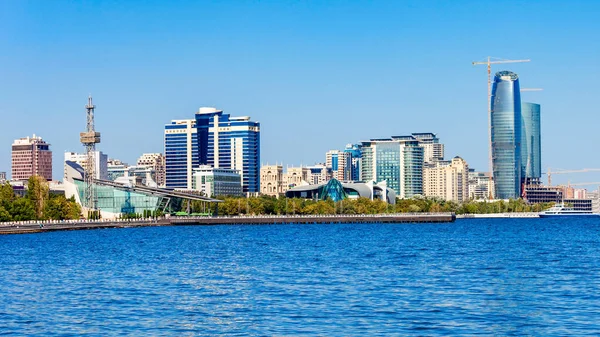 Baky Skyline Utsikt Från Baku Boulevard Eller Kaspiska Havet Vall — Stockfoto