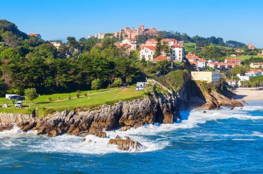 Comillas city cliff aerial panoramic view, Cantabria region of Spain clipart