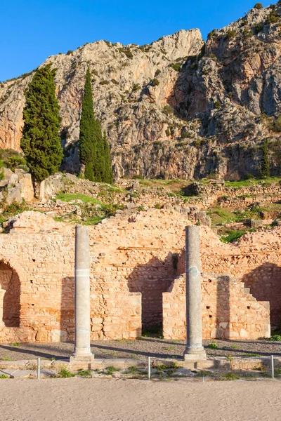 Delphi Deki Sparta Sütunlarında Harap Olmuş Sütunlar Delphi Antik Dünya — Stok fotoğraf