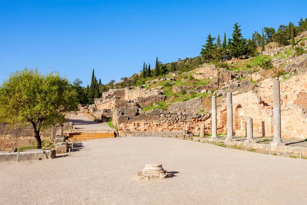Zerstörte Säulen Der Spartanischen Kolonnade Delphi Delphi Ist Ein Antikes — Stockfoto