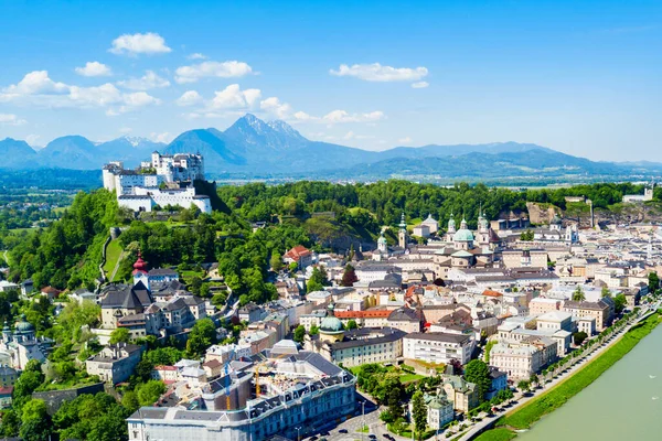 Salzburg City Centre Salzach River Aerial Panoramic View Austria Salzburg — Stock Photo, Image