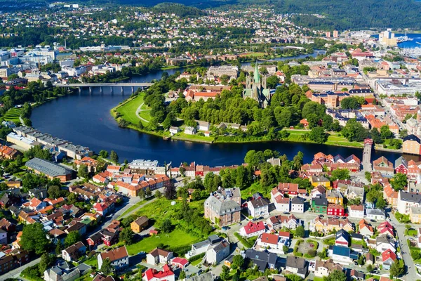 Trondheim Şehri Panoramik Manzaralı Trondheim Norveç Kalabalık Üçüncü Belediyesidir — Stok fotoğraf
