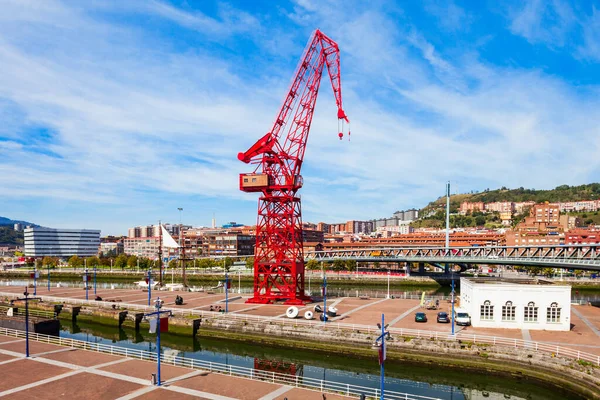 Red crane in the centre of Bilbao city, Basque Country in northern Spain