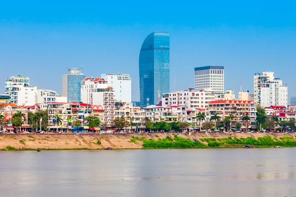 Phnom Penh Stadssiluett Och Tonle Sap River Phnom Penh Huvudstad — Stockfoto