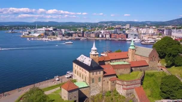 Akershus erőd légi kilátás, Oslo — Stock videók
