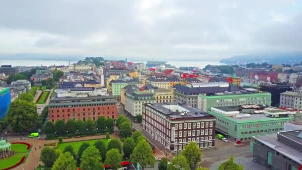 Bryggen aerial view in Norway — Stock Video