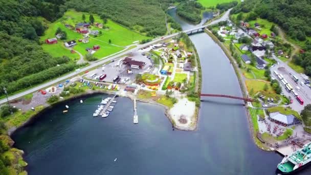 Gudvangen at Sognefjord aerial view, Norway — 图库视频影像