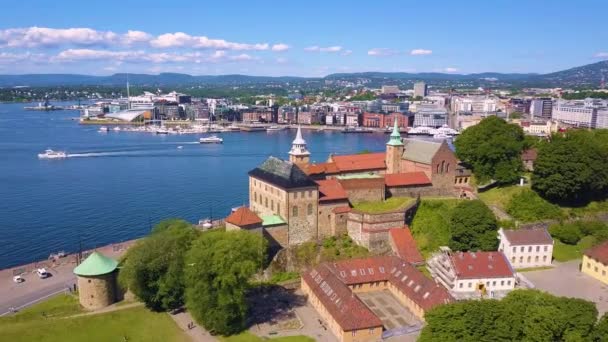 Widok z lotu ptaka twierdzy Akershus, Oslo — Wideo stockowe