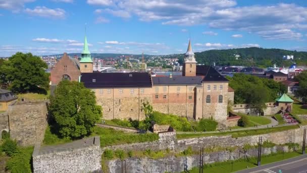 Akershus Fortress air view, Oslo — стокове відео