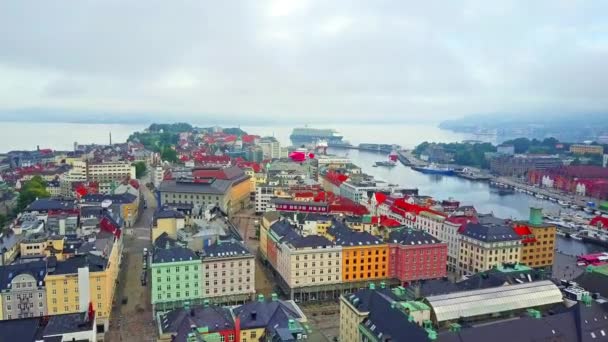 Bryggen aerial view in Norway — Stock Video