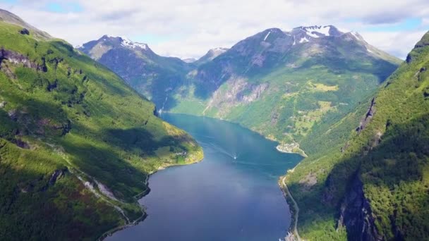 Geirangerfjord air view in Norway — стокове відео