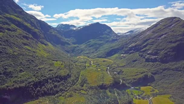 Geirangerfjord air view in Norway — стокове відео