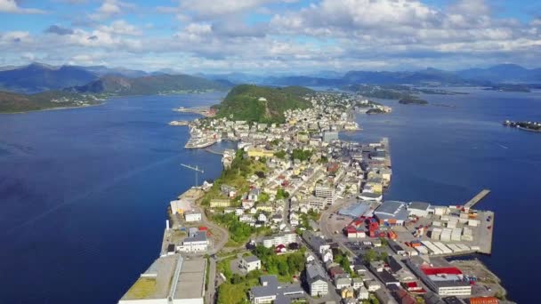 Alesund vista panorâmica aérea, Noruega — Vídeo de Stock