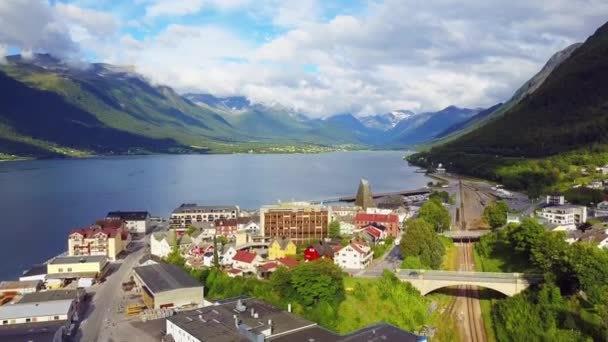 Andalsnes town aerial view in Norway — Stock Video