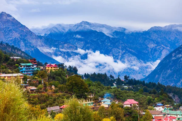 Kalpa Kinnaur Kailash Berglucht Panoramisch Uitzicht Kalpa Een Stad Gemeente — Stockfoto