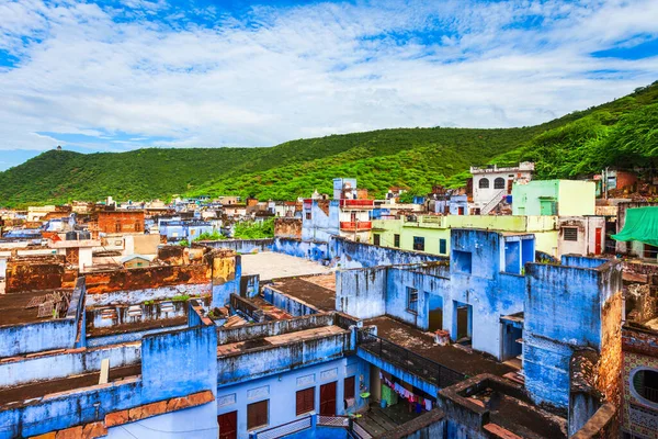 Голубые Местные Дома Городе Бунди Панорамный Вид Штате Раджастхан Индии — стоковое фото