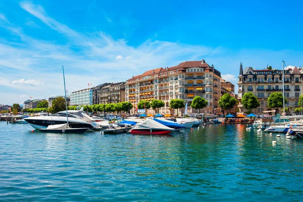 Genebra Cidade Porto Vista Panorâmica Genebra Geneve Segunda Cidade Mais — Fotografia de Stock