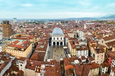 Piazza della Loggia aerial panoramic view, a one of the main squares of Brescia city in north Italy clipart