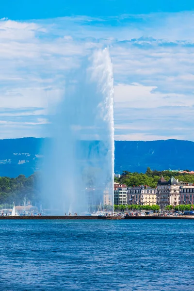 The Jet d\'Eau or Water Jet is a large fountain in Geneva city in Switzerland