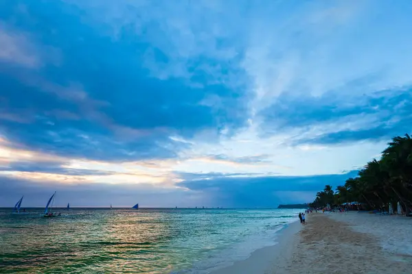 Dramatische Tropische Zonsondergang Boracay Eiland Strand Filippijnen — Stockfoto