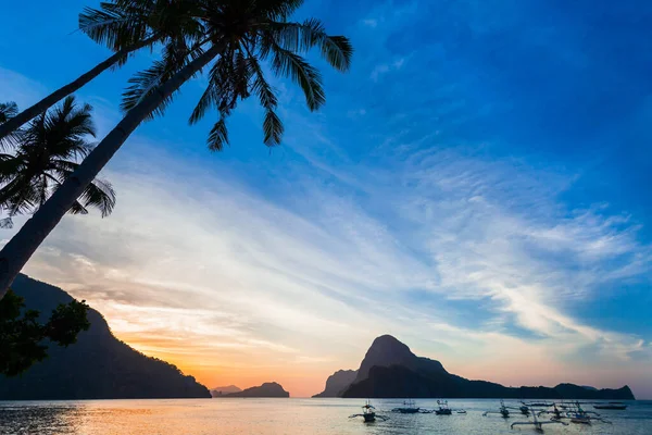 Schoonheid Tropisch Zonsondergang Landschap Bij Nido Palawan Eiland Filippijnen — Stockfoto