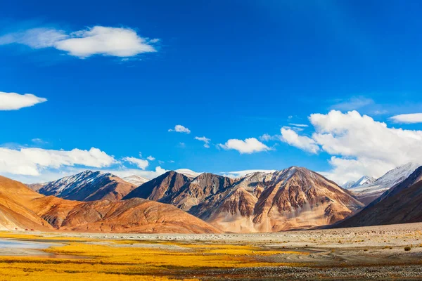 ヒマラヤのTso Pongong湖の近くの山は インドのラダックから中国のチベットまで広がっています — ストック写真