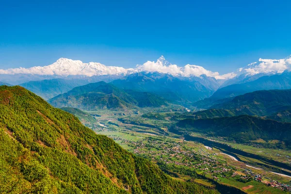 Nepal Pokhara Daki Himalayalar Daki Sarangkot Tepesinden Annapurna Massif Hava — Stok fotoğraf