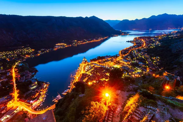 Kotor Oude Stad Stari Grad Luchtfoto Panoramisch Uitzicht Baai Van — Stockfoto