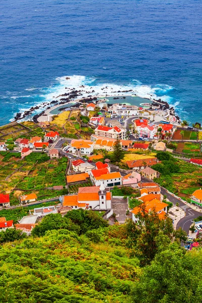 Letecký Panoramatický Výhled Město Porto Moniz Ostrov Madeira Portugalsku — Stock fotografie