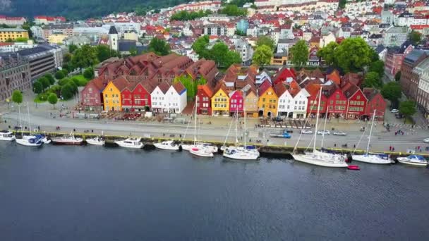 Bryggen légi felvétel, Norvégia — Stock videók