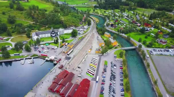 Flam aerial view, Sognefjord in Norway — Stock Video