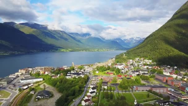 Andalsnes town aerial view in Norway — Stock Video