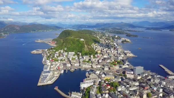 Alesund vista panorâmica aérea, Noruega — Vídeo de Stock