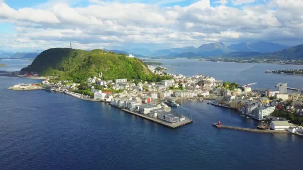 Vista panorámica aérea de Alesund, Noruega — Vídeo de stock