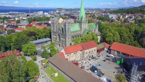 ニダロス大聖堂の空中ビュー, Trondheim — ストック動画