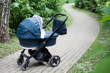 sokakta yenidoğan için mavi vagon