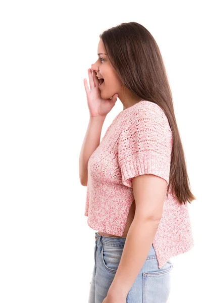 Mulher gritando com alguém — Fotografia de Stock