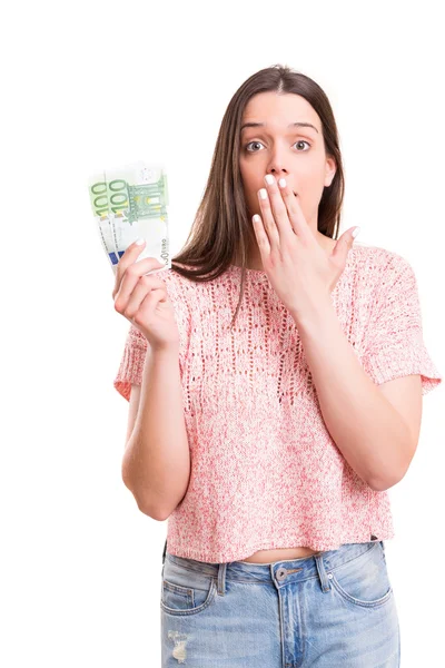 Mulher mostrando algumas notas — Fotografia de Stock