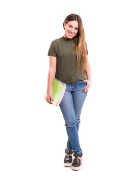 Bazı kitaplar taşıyan kadın