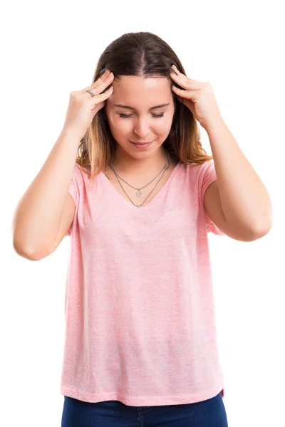 Ung kvinna med en stark huvudvärk — Stockfoto